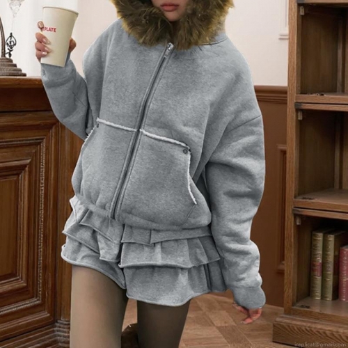 Women's American Retro Hooded Sweatshirt Jacket With Faux Fur Collar Thick Sherpa Lined Full Zip Loose Fit Winter Warm Fleece Hoodie Coat For Women Women's American Retro Hooded Sweatshirt Jacket With Faux Fur Collar Thick Sherpa Lined Full Zip Loose Fit Winter Warm Fleece Hoodie Coat For Women