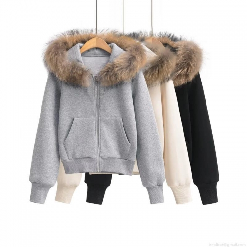 Women's Casual Cotton Blend Fleece Hooded Sweatshirt With Detachable Fur Collar Zip Up Thickened Warm Winter Jacket Streetwear Elegant Solid Color Top For Women Women's Casual Cotton Blend Fleece Hooded Sweatshirt With Detachable Fur Collar Zip Up Thickened Warm Winter Jacket Streetwear Elegant Solid Color Top For Women