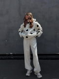 Women's Oversized Cotton Blend Hoodie Sweatshirt Heart Patchwork Print Long Sleeve Pullover Tops Casual Streetwear Hooded Suit