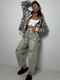 Women's Loose Leopard Print Zip Up Hoodie Cotton Blend Long Sleeve Hooded Sweatshirt Casual Streetwear Jacket Outerwear for Women Autumn