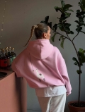 Women's 100% Cotton Fleece Alpaca Print Oversized Hoodie Warm Long Sleeve Pullover Casual BF Style Loose Sweatshirt for Winter Autumn Streetwear