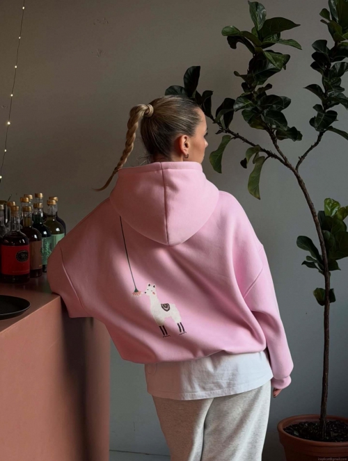 Women's 100% Cotton Fleece Alpaca Print Oversized Hoodie Warm Long Sleeve Pullover Casual BF Style Loose Sweatshirt for Winter Autumn Streetwear Women's 100% Cotton Fleece Alpaca Print Oversized Hoodie Warm Long Sleeve Pullover Casual BF Style Loose Sweatshirt for Winter Autumn Streetwear