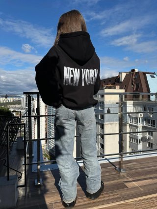 Women's American Vintage New York Letter Print Hooded Sweatshirt 100% Cotton Loose Long Sleeve Pullover Hoodie Streetwear High Street Style Women Top Jacket
