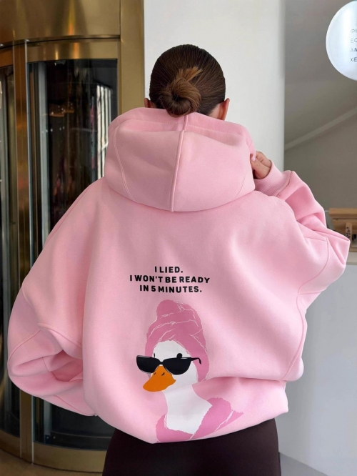 Funny Cartoon Duck Print Oversized Hooded Sweatshirt Women 100% Cotton I Lied Lettering Loose Long Sleeve Pullover Autumn Winter Streetwear Top Funny Cartoon Duck Print Oversized Hooded Sweatshirt Women 100% Cotton I Lied Lettering Loose Long Sleeve Pullover Autumn Winter Streetwear Top