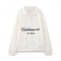Women's Street Style Polo Collar Long Sleeve Sweatshirt Los Angeles 1991 Letter Print Pullover Top Casual Fleece Sweatshirt For Winter