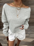 Women's Sexy Off-Shoulder Heather Grey Crop Sweatshirt 80% Polyester 20% Cotton Long Sleeve Slash Neck Loose Pullover Top Streetwear Y2K Fashion