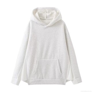 Women's Hooded Pullover Sweatshirt Contrast Patchwork Long Sleeve Hoodies With Kangaroo Pocket Loose Fit Casual Streetwear Top