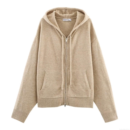 Women's Acrylic Nylon Knit Hoodie Cardigan Long Sleeve Zipper Jacket Casual Solid Color Knitted Sweatshirt With Pockets Hooded Outerwear For Autumn Winter Women's Acrylic Nylon Knit Hoodie Cardigan Long Sleeve Zipper Jacket Casual Solid Color Knitted Sweatshirt With Pockets Hooded Outerwear For Autumn Winter