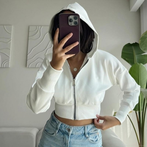 Women's 100% Polyester Cropped Zip Up Hoodie Long Sleeve Solid Color Slim Fit Hooded Sweatshirt Fall Streetwear Casual Jacket Women's 100% Polyester Cropped Zip Up Hoodie Long Sleeve Solid Color Slim Fit Hooded Sweatshirt Fall Streetwear Casual Jacket