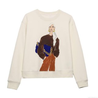 Women's Casual Crewneck Sweatshirt Soft Polyester Cotton Fleece Lined Pullover With Modern Fashion Lady Print Long Sleeve Winter Tops