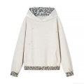 Women's Oversized Leopard Print Patchwork Hoodie Distressed Cotton Blend Sweatshirt Casual Long Sleeve Pullover Streetwear Top