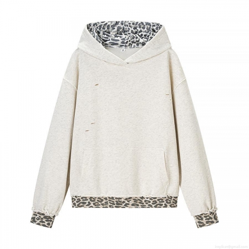 Women's Oversized Leopard Print Patchwork Hoodie Distressed Cotton Blend Sweatshirt Casual Long Sleeve Pullover Streetwear Top Women's Oversized Leopard Print Patchwork Hoodie Distressed Cotton Blend Sweatshirt Casual Long Sleeve Pullover Streetwear Top
