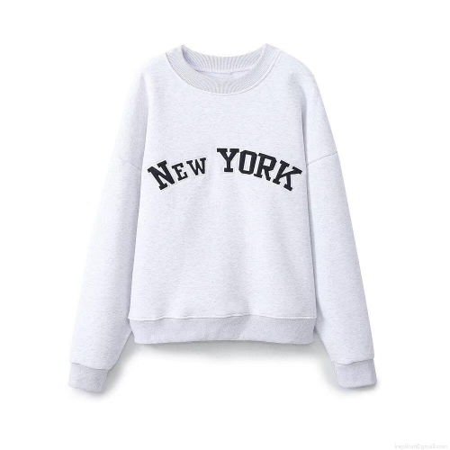 Women's Casual Cotton Blend Letter Embroidery Sweatshirt Loose Fit Round Neck Pullover Long Sleeve Fleece Top New York Print Grey Jumper Women's Casual Cotton Blend Letter Embroidery Sweatshirt Loose Fit Round Neck Pullover Long Sleeve Fleece Top New York Print Grey Jumper