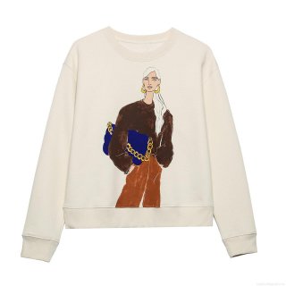 Women's Fashion Hand-drawn Graphic Print Sweatshirt Long Sleeve Round Neck Polyester Cotton Streetwear Casual Pullover For Women