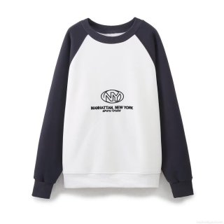 Women's Raglan Sleeve Sweatshirt Cotton Blend NY Manhattan Letter Print Color Block Crew Neck Pullover Casual Loose Fit Sporty Style Top For Women Daily Wear