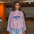 Women's California Los Angeles Letter Print Patchwork Glistering Sweatshirt Long Sleeve Crew Neck Slim Fit Pullover Streetwear Top