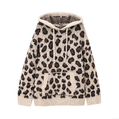 Women's Oversized Leopard Print Knit Hoodie Polyester Long Sleeve Kangaroo Pocket Pullover Sweater Streetwear Casual Autumn Winter Tops Women's Oversized Leopard Print Knit Hoodie Polyester Long Sleeve Kangaroo Pocket Pullover Sweater Streetwear Casual Autumn Winter Tops