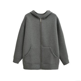 Women's Oversized Zip-Up Hoodie Jacket Casual Solid Color Loose Fit Scuba Fabric Long Sleeve Hooded Sweatshirt with Pockets for Women Streetwear