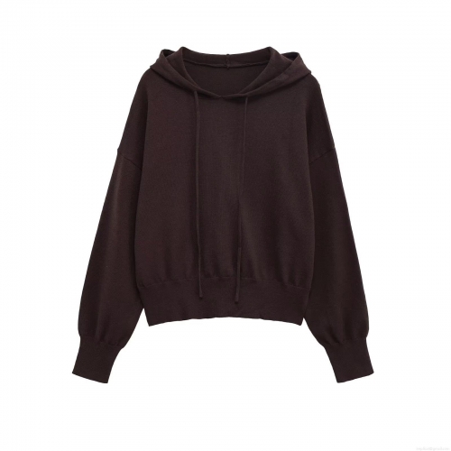 Women's Casual Solid Color Knitted Hoodie Long Sleeve Streetwear Pullover Knit Sweatshirt Top For Autumn Winter Street Style Soft Warm Comfortable Loose Fit
