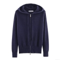 French Retro Women's Zip-up Hoodie Solid Color Polyester Acrylic Blend Hooded Sweatshirt Ribbed Cuffs Long Sleeve Casual Short Outerwear