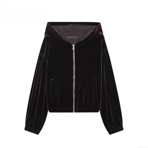 Women's Fashion Velvet Hooded Jacket Casual Solid Color Zip Up Velour Sweatshirt Long Sleeve Short Outerwear For Women Autumn Winter Stylish Lady Outfits