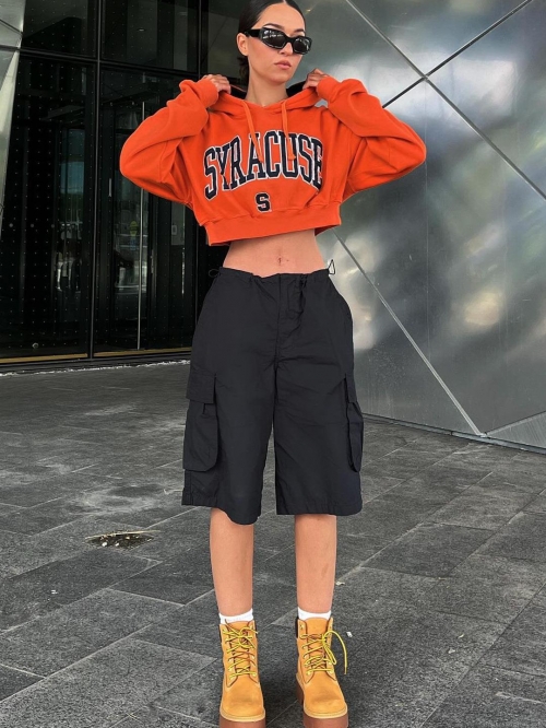 Women American Street Style Letter Print Hooded Sweatshirt Cropped Loose Casual Long Sleeve Sporty Hoodie Cotton Blend Pullover Autumn Streetwear Women American Street Style Letter Print Hooded Sweatshirt Cropped Loose Casual Long Sleeve Sporty Hoodie Cotton Blend Pullover Autumn Streetwear