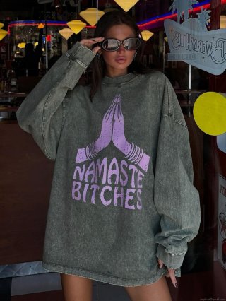 Women's Acid Wash Oversized Sweatshirt American Vintage Print Cotton Long Sleeve Pullover Namaste Bitches Streetwear Autumn Loose Top Women's Acid Wash Oversized Sweatshirt American Vintage Print Cotton Long Sleeve Pullover Namaste Bitches Streetwear Autumn Loose Top