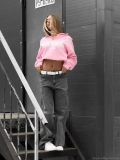 Women Half Zip Crop Top Sweatshirt Cotton Blend Palm Springs Print Long Sleeve Pullover Stand Collar Streetwear Y2K Fashion Pink Autumn Jumper