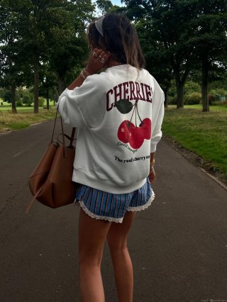 Women's Casual Cotton Round Neck Long Sleeve Sweatshirt With Cherry Letter Print Fashion Loose Pullover Top Autumn Streetwear Apparel Women's Casual Cotton Round Neck Long Sleeve Sweatshirt With Cherry Letter Print Fashion Loose Pullover Top Autumn Streetwear Apparel
