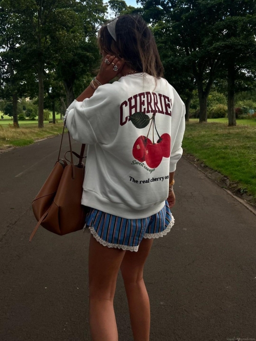 Women's Casual Cotton Round Neck Long Sleeve Sweatshirt With Cherry Letter Print Fashion Loose Pullover Top Autumn Streetwear Apparel Women's Casual Cotton Round Neck Long Sleeve Sweatshirt With Cherry Letter Print Fashion Loose Pullover Top Autumn Streetwear Apparel