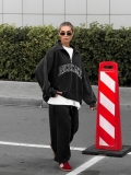 Women's Oversize Half-Zipper Sweatshirt Cotton Letter Embroidery Long Sleeve Pullover American Street Style Retro Lapel Jumper Autumn Winter Casual Loose Top