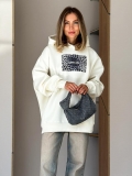 Women's Oversized Leopard Print Patchwork Hoodie Cotton Blend Long Sleeve Letter Printed Pullover Sweatshirt Streetwear Casual Loose Top