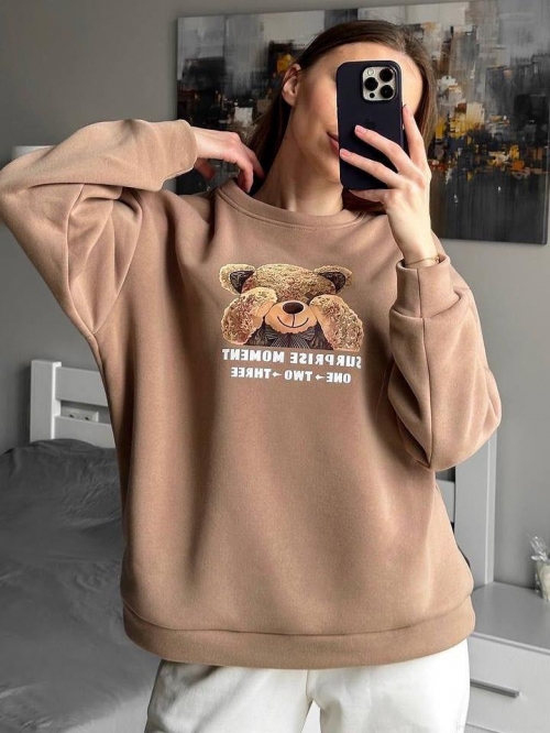 Women's Casual Bear Print Round Neck Pullover Sweatshirt Long Sleeve Oversized Cotton Blend Jumper Streetwear Jumper Top Women's Casual Bear Print Round Neck Pullover Sweatshirt Long Sleeve Oversized Cotton Blend Jumper Streetwear Jumper Top