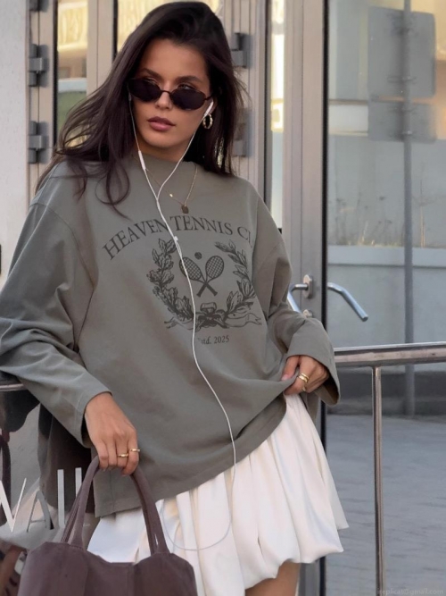 Women's Retro Heaven Tennis Club Print Sweatshirt 100% Cotton Loose Fit Crew Neck Long Sleeve Pullover American Streetwear Casual Top For Women Women's Retro Heaven Tennis Club Print Sweatshirt 100% Cotton Loose Fit Crew Neck Long Sleeve Pullover American Streetwear Casual Top For Women