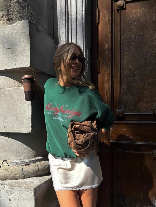 Women's American Vintage Cotton Sweatshirt Letter Print Long Sleeve Crew Neck Loose Pullover Streetwear Casual Retro Sport Top