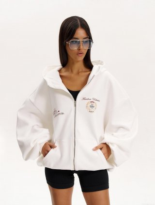 Women's Oversized Zip Up Hoodie Loose Letter Print Cotton Blend Sweatshirt Hooded Jacket Streetwear Casual Long Sleeve Top