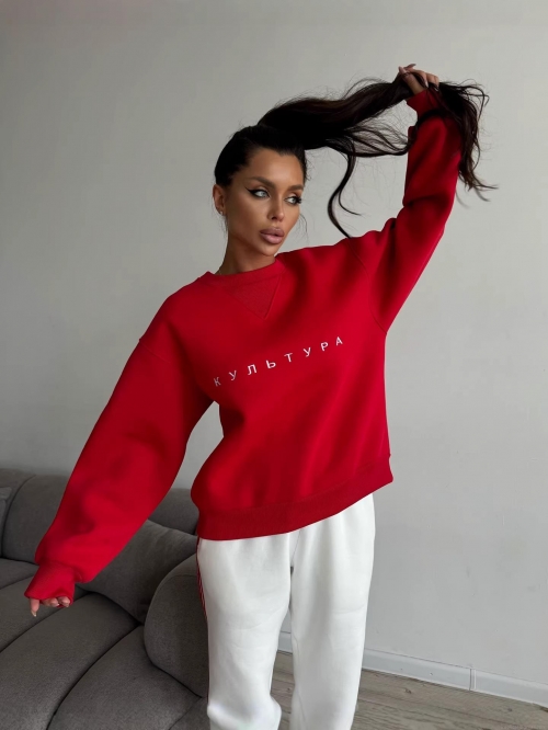 Women Round Neck Pullover Sweatshirt 100% Cotton Letter Embroidery Loose Fit Long Sleeve Top Casual Streetwear Sweatshirt For Women Autumn Spring Red Women Round Neck Pullover Sweatshirt 100% Cotton Letter Embroidery Loose Fit Long Sleeve Top Casual Streetwear Sweatshirt For Women Autumn Spring Red