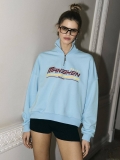 Women's Y2K Half Zip Sweatshirt 100% Cotton Oversized Loose Fit Moscow Letter Star Print American Streetwear Style Casual Long Sleeve Pullover Top