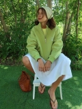 Women's Half-Zip Cotton Sweatshirt Loose Avocado Green Long Sleeve Pullover Early Autumn Streetwear Casual Sports Outdoor Ladies Sporty Top With Embroidery Logo