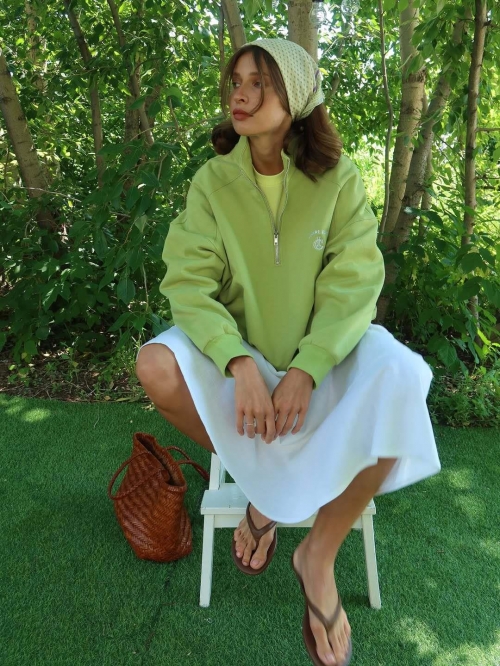 Women's Half-Zip Cotton Sweatshirt Loose Avocado Green Long Sleeve Pullover Early Autumn Streetwear Casual Sports Outdoor Ladies Sporty Top With Embroidery Logo Women's Half-Zip Cotton Sweatshirt Loose Avocado Green Long Sleeve Pullover Early Autumn Streetwear Casual Sports Outdoor Ladies Sporty Top With Embroidery Logo