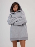 Women's Oversized Zip Up Hooded Sweatshirt 100% Cotton Long Sleeve Drop Shoulder Solid Color Streetwear Casual Jacket Autumn Winter Outerwear For Women