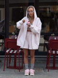 Women's Oversize Zip Up Hoodie Dopamine Pink Cotton Letter Embroidery Sweatshirt Trendy Streetwear Hooded Jacket For Women