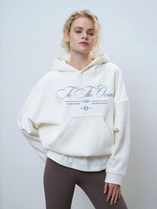 Women's Oversized Hoodie 100% Cotton Letter Print Graphic Sweatshirt Loose Fit Hooded Top with Kangaroo Pocket for Fall Winter Streetwear
