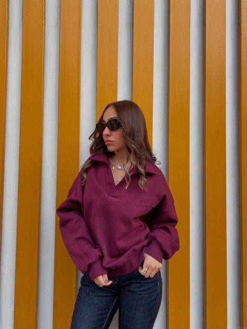 Women's 100% Cotton Polo Collar Sweatshirt With Letter Embroidery Oversized Long Sleeve Pullover Fall Winter European Streetwear Fashion Loose Top Women's 100% Cotton Polo Collar Sweatshirt With Letter Embroidery Oversized Long Sleeve Pullover Fall Winter European Streetwear Fashion Loose Top