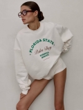 Women's Vintage Florida State Letter Print Sweatshirt 100% Cotton Loose Round Neck Long Sleeve Casual Pullover Top For Spring Autumn