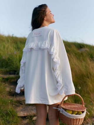 Women's Cotton Blend Sweatshirt With Lace Ruffle Splicing Long Sleeve Crew Neck Loose Pullover Top Fall Casual Streetwear Clothing Women's Cotton Blend Sweatshirt With Lace Ruffle Splicing Long Sleeve Crew Neck Loose Pullover Top Fall Casual Streetwear Clothing