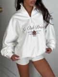 Women's Oversized Half-Zip Sweatshirt Cotton Blend Lapel Long Sleeve Pullover Vintage Letter Print Casual Streetwear Autumn Winter Top