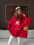 Women Round Neck Loose Cotton Sweatshirt Long Sleeve Russian Doll Print Contrast Color Streetwear Casual Pullover Top