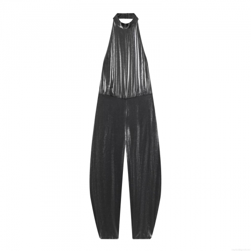 Metallic Sequin Halter Neck Backless Jumpsuit For Women Loose Lantern Pants Elegant Evening Party One-Piece Clubwear Sleeveless Long Romper Outfit