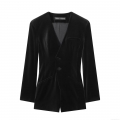 Women's Sexy Velvet Blazer Jumpsuit Deep V Neck Single Button Long Sleeve Bodycon Romper Suit Party Streetwear Jumpsuit For Women Black
